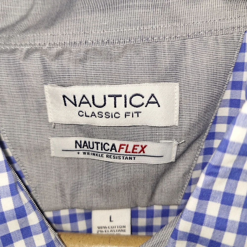 NWT Nautica Button Up Shirt~Blue Gingham~Checker~Nautica Flex~Lg - Picture 3 of 6